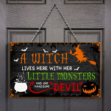 Load image into Gallery viewer, A Witch Lives Here Halloween Rectangle Wooden Sign Decor
