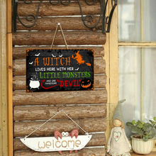 Load image into Gallery viewer, A Witch Lives Here Halloween Rectangle Wooden Sign Decor