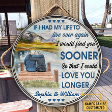 Load image into Gallery viewer, Old Couple At The Lake Live Again Custom Name Round Wooden Sign Decor