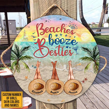 Load image into Gallery viewer, Custom Name Round Wooden Sign Decor Beach Bestie Beaches Booze Besties
