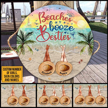 Load image into Gallery viewer, Custom Name Round Wooden Sign Decor Beach Bestie Beaches Booze Besties