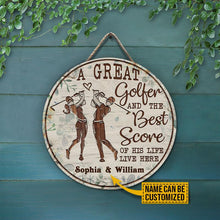 Load image into Gallery viewer, Cool Custom Name Round Wooden Sign Decor Golf Floral Couple Golfer Best Score Live