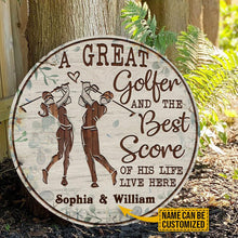 Load image into Gallery viewer, Cool Custom Name Round Wooden Sign Decor Golf Floral Couple Golfer Best Score Live