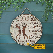 Load image into Gallery viewer, Custom Name Round Wooden Sign Decor Golf Floral Couple I Love You