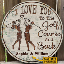 Load image into Gallery viewer, Custom Name Round Wooden Sign Decor Golf Floral Couple I Love You