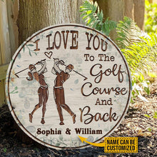 Load image into Gallery viewer, Custom Name Round Wooden Sign Decor Golf Floral Couple I Love You