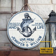 Load image into Gallery viewer, Fishing Fisherman Best Catch Custom Name Round Wooden Sign Decor