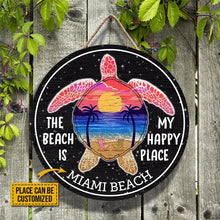 Load image into Gallery viewer, Turtle Beach My Happy Place Custom Name Round Wooden Sign Decor