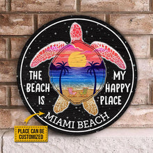Load image into Gallery viewer, Turtle Beach My Happy Place Custom Name Round Wooden Sign Decor