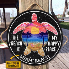Load image into Gallery viewer, Turtle Beach My Happy Place Custom Name Round Wooden Sign Decor