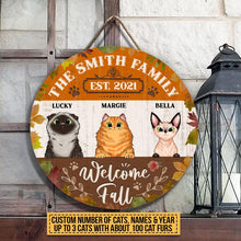 Load image into Gallery viewer, Welcome Fall Cat Lovers Gift Custom Name Round Wooden Sign Decor