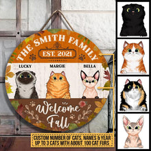 Load image into Gallery viewer, Welcome Fall Cat Lovers Gift Custom Name Round Wooden Sign Decor