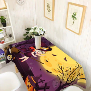 3D Cute Witch Bat Cat Design Tablecloth