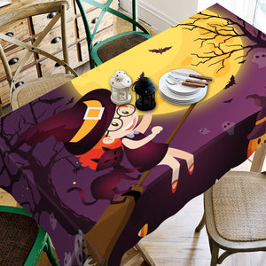 3D Cute Witch Bat Cat Design Tablecloth