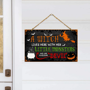 A Witch Lives Here Halloween Rectangle Wooden Sign Decor