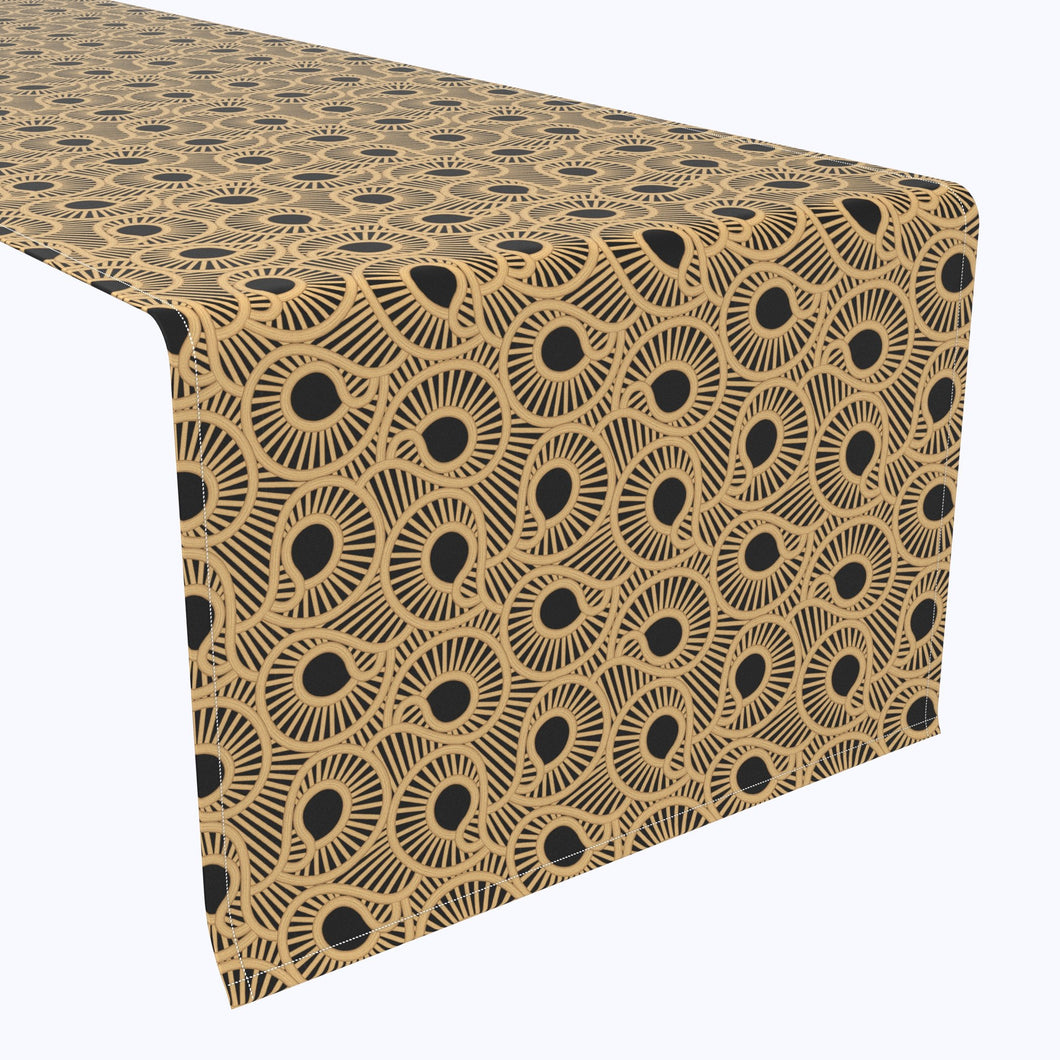 Abstract Bamboo Stairs Wheat And Black Design Table Runner