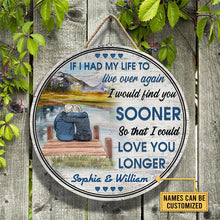 Load image into Gallery viewer, Old Couple At The Lake Live Again Custom Name Round Wooden Sign Decor
