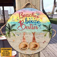 Load image into Gallery viewer, Custom Name Round Wooden Sign Decor Beach Bestie Beaches Booze Besties
