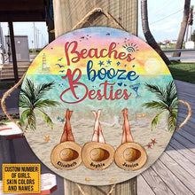 Load image into Gallery viewer, Custom Name Round Wooden Sign Decor Beach Bestie Beaches Booze Besties
