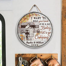 Load image into Gallery viewer, Romance Custom Name Round Wooden Sign Decor Camping Couple Sketch Hold Your Hand Fall Leaves
