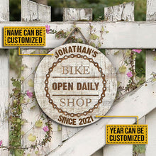 Load image into Gallery viewer, Custom Name And Number Round Wooden Sign Decor Cycling Bike Shop Open Daily
