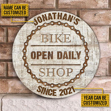 Load image into Gallery viewer, Custom Name And Number Round Wooden Sign Decor Cycling Bike Shop Open Daily

