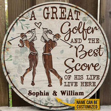 Load image into Gallery viewer, Cool Custom Name Round Wooden Sign Decor Golf Floral Couple Golfer Best Score Live
