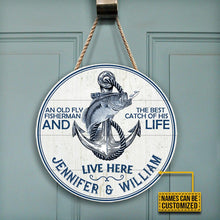 Load image into Gallery viewer, Fishing Fisherman Best Catch Custom Name Round Wooden Sign Decor
