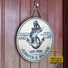 Load image into Gallery viewer, Fishing Fisherman Best Catch Custom Name Round Wooden Sign Decor
