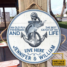 Load image into Gallery viewer, Fishing Fisherman Best Catch Custom Name Round Wooden Sign Decor
