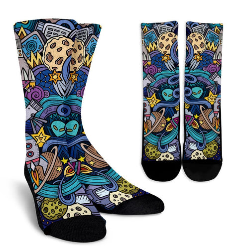 Abstract Cartoon Galaxy Space Print Unisex Crew Socks GearFrost