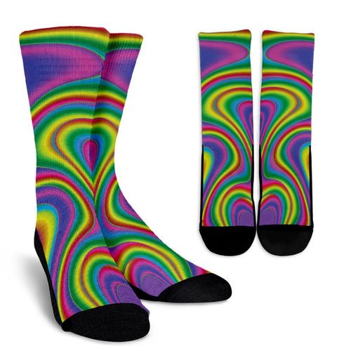 Abstract Neon Trippy Print Unisex Crew Socks GearFrost