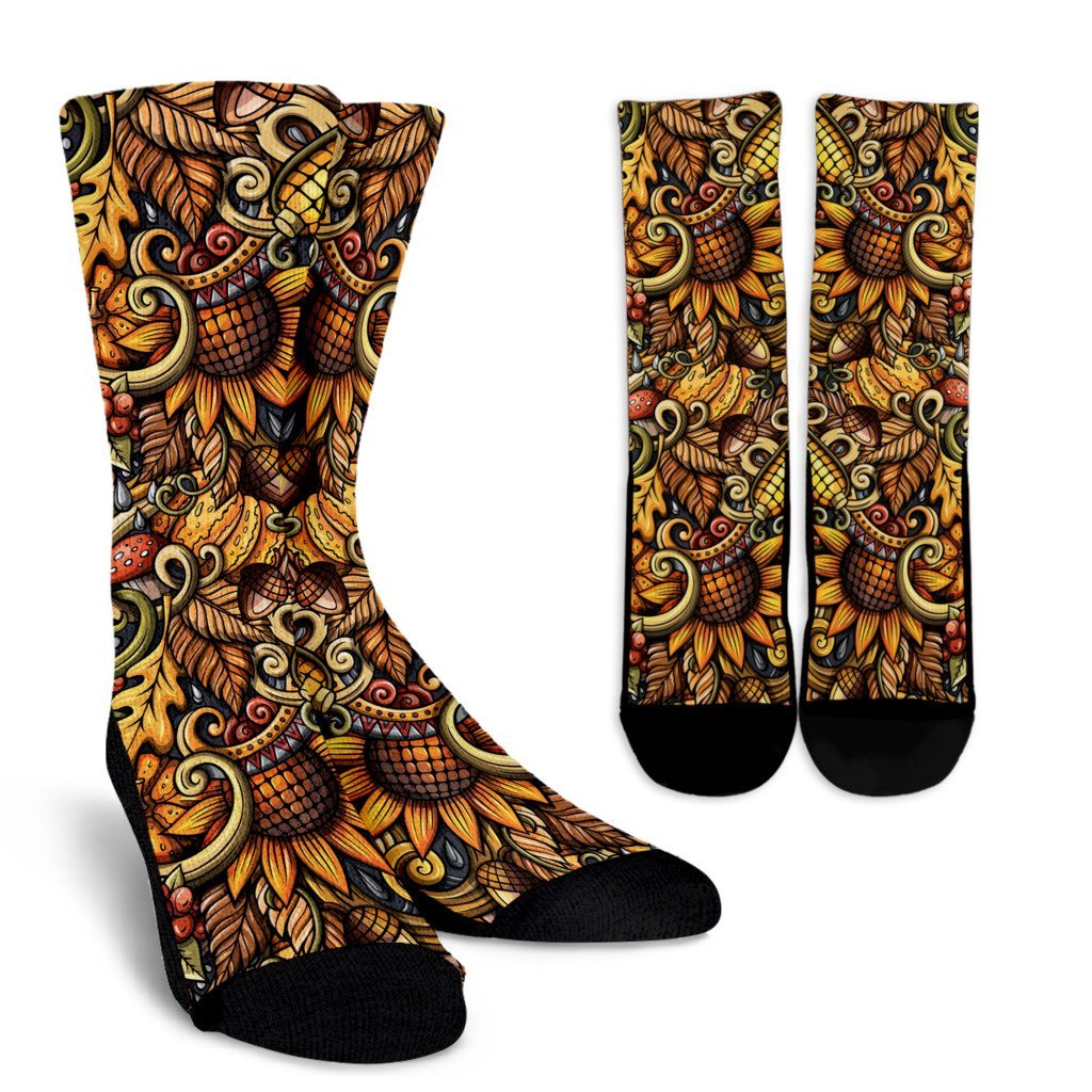 Abstract Sunflower Pattern Print Unisex Crew Socks GearFrost