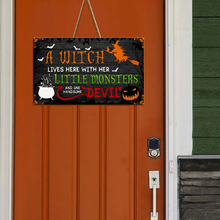 Load image into Gallery viewer, A Witch Lives Here Halloween Rectangle Wooden Sign Decor
